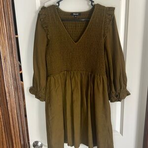 Madewell Olive 3/4 Long Sleeve Dress - like new